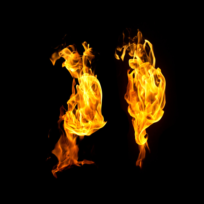 Fire flames on black background.